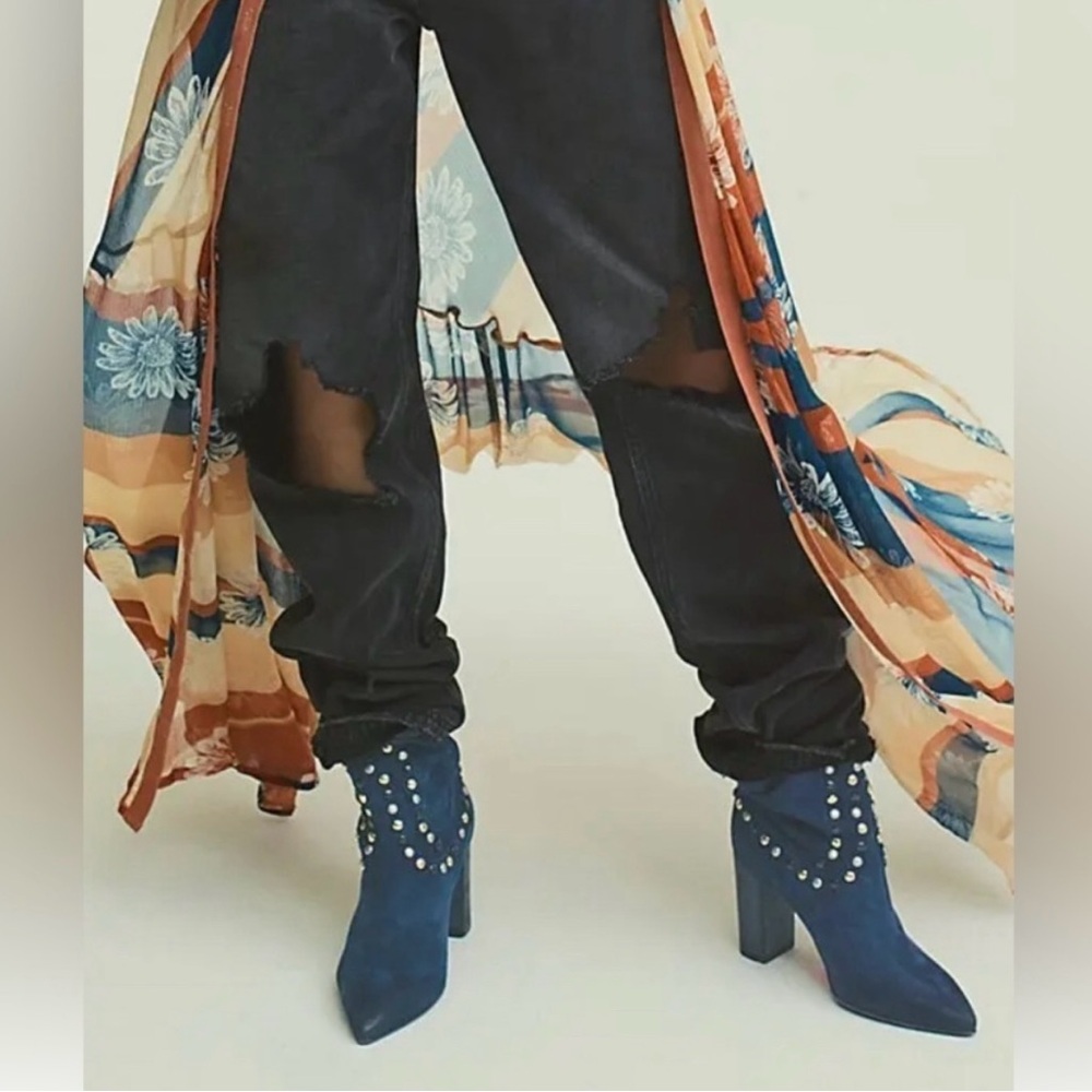 Free People Dakota Blue Suede Studded Boots